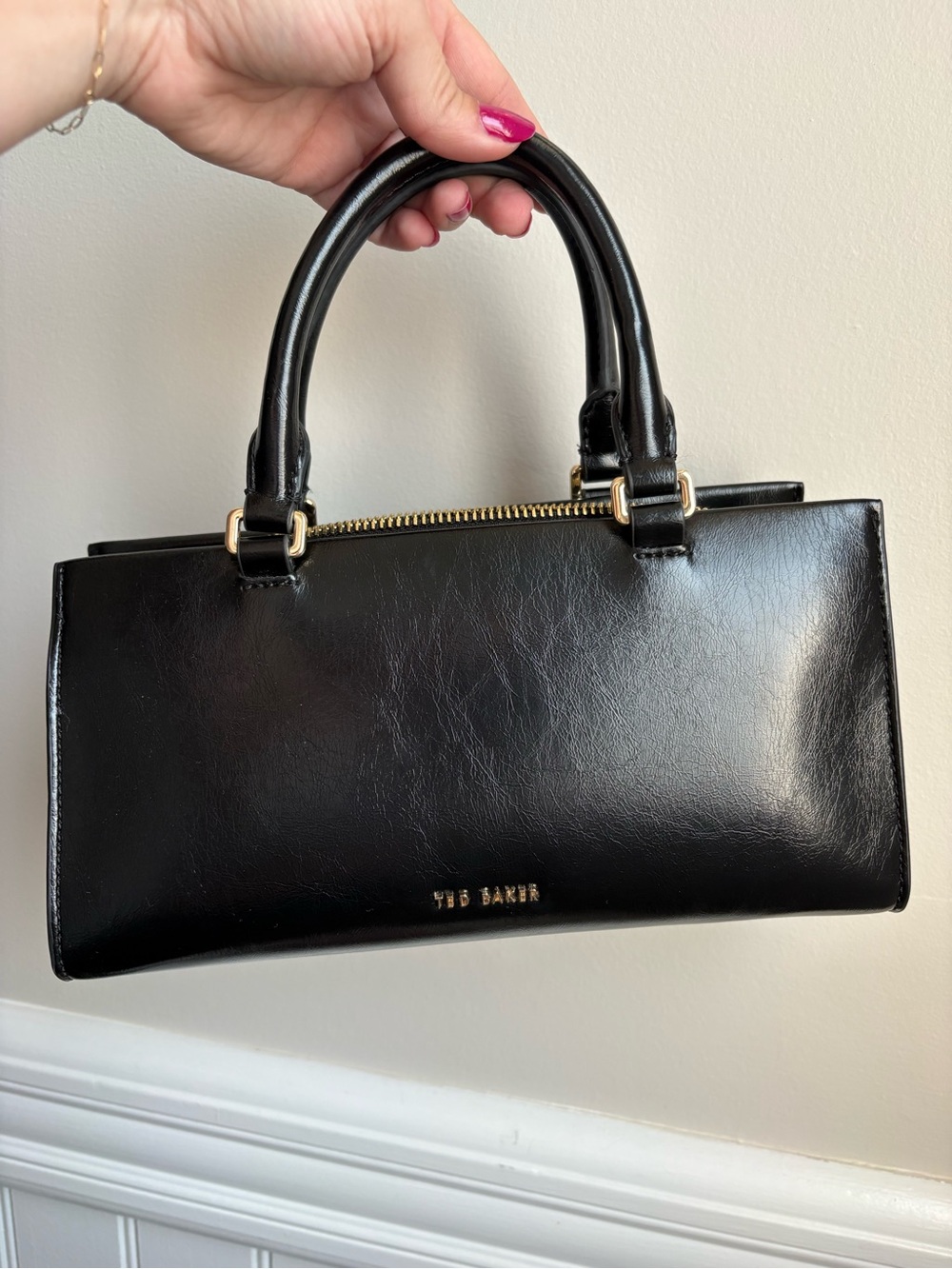 Ted Baker Black Leather Structured Top-Handle Satchel used once
